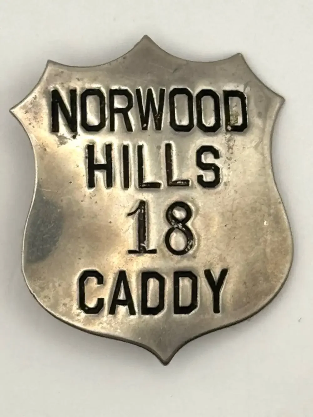 Norwood Hills Caddy No. 18 Vintage Pinback Badge Metal Collectible USA